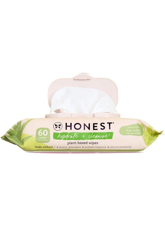 The Honest Company Hydrate + Cleanse Naturally Scented Wipes | Cleansing Multi-Tasking Wipes | 99% Water, Plant-Based, Hypoallergenic | Aloe + Cucumber, 60 Count