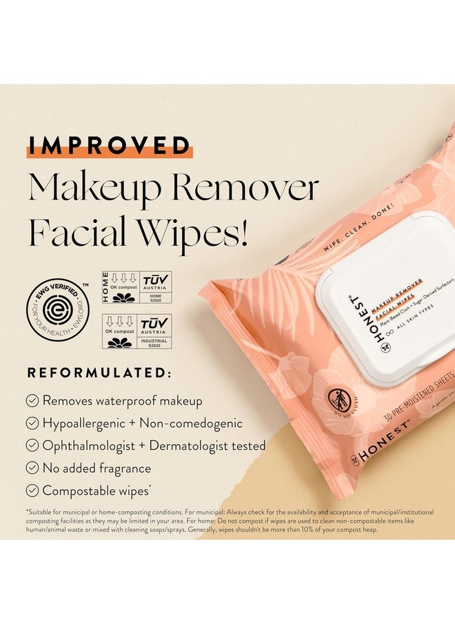 Honest Beauty Makeup Remover Facial Wipes | EWG Verified, Plant-Based, Hypoallergenic | 30 Count 3 Pack