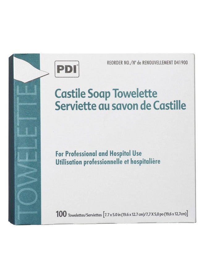 PDI Castile Soap Towelette - Premoistened Facial Cleansing Wipe with Coconut Oil, Great for Travel - Individual Packet, 7.7 in. x 5in., 100 Count, 1 Pack