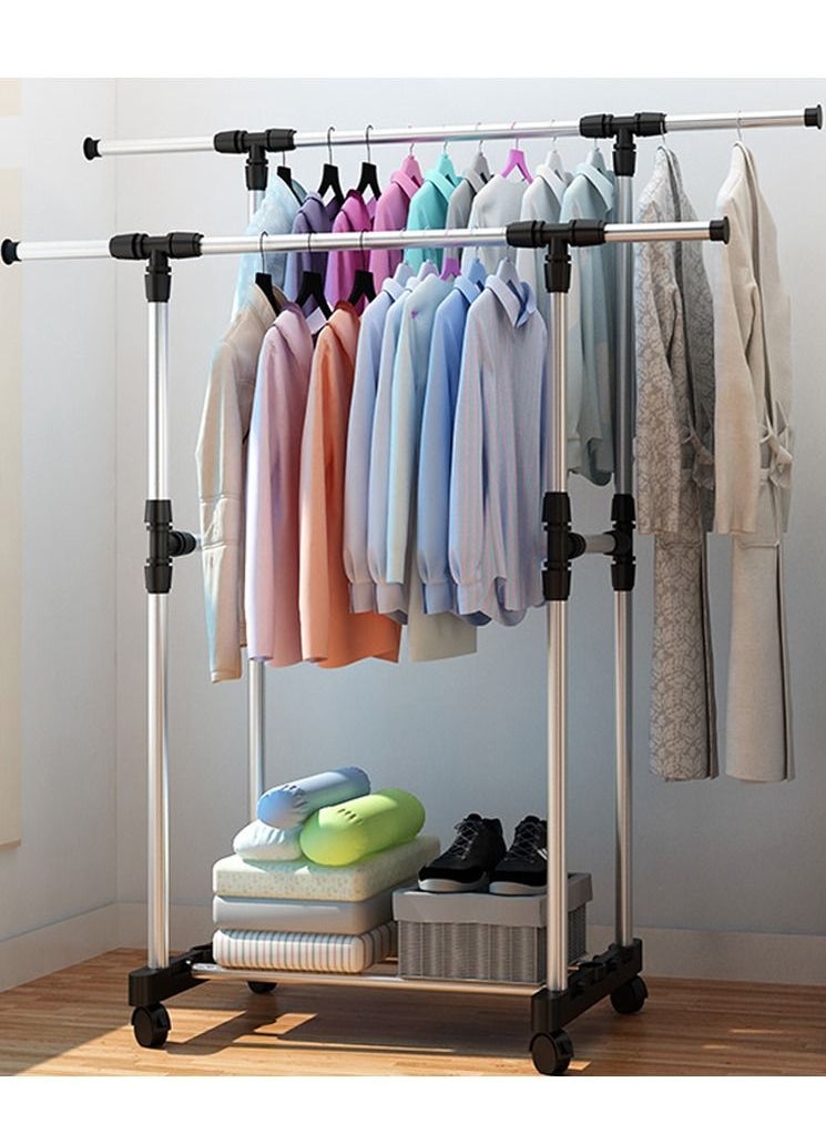 Stainless Steel Foldable Clothes and Garment Hanging Rack Double Drying Stand with Wheels