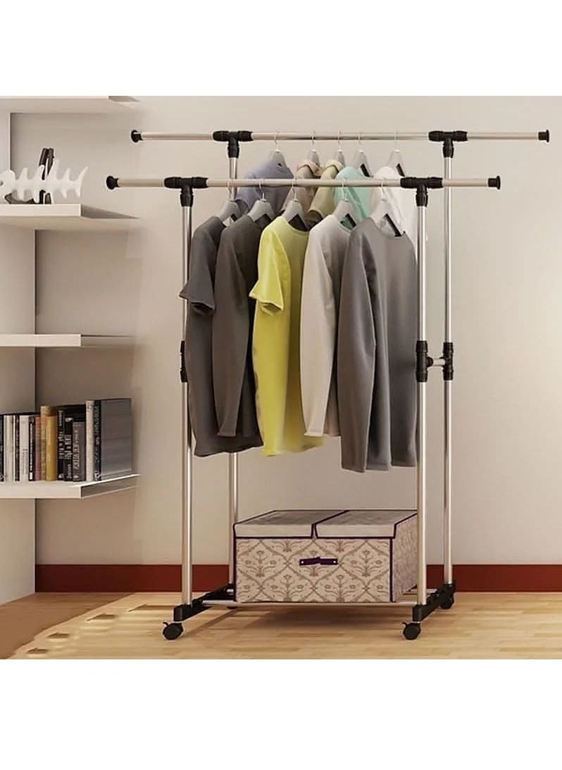 Adjustable Clothes Rack Single/Double Bars With Wheel Coat Shelf Hanging Drying Rack Floor Hanger Movable Clothes Storage