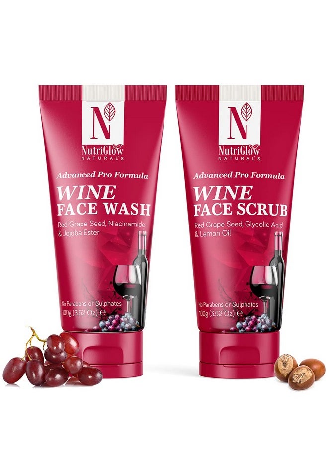 NutriGlow NATURAL'S Wine Face Wash (100gm) & Wine Facial Scrub (100gm) for Wrinkle Reduction