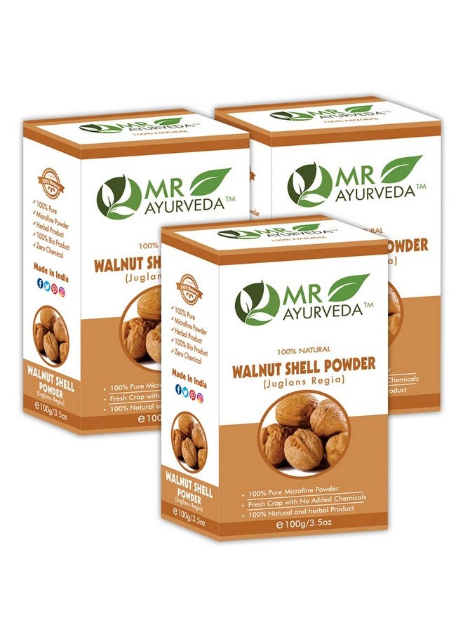 MR Ayurveda 100% Organic Walnut Shell Powder | Walnut Shell Powder for Scrub | Walnut Shell Powder for Skin | Walnut Shell Powder for Hair - Set of 3 (300 Grams)