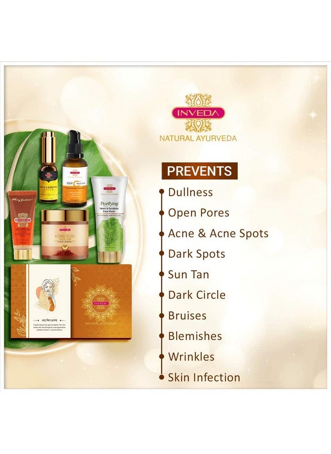 Inveda Saundarya Skincare Combo Kit for Dull, Large Pores, Acne, Scars Made with Goodness of Neem & Kumkumadi Extracts, Giving Healthy and Plump Skin, 255ml