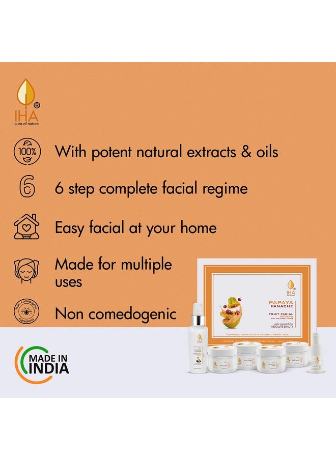 IHA Papaya Panache Big Facial Kit - Herbal Fruit Facial Kit with Papaya, Kiwi and Sweet Apple, Radiant and Glowing Skin, Face Cleanup Kit for Normal to Dry Skin (Combo of 6)