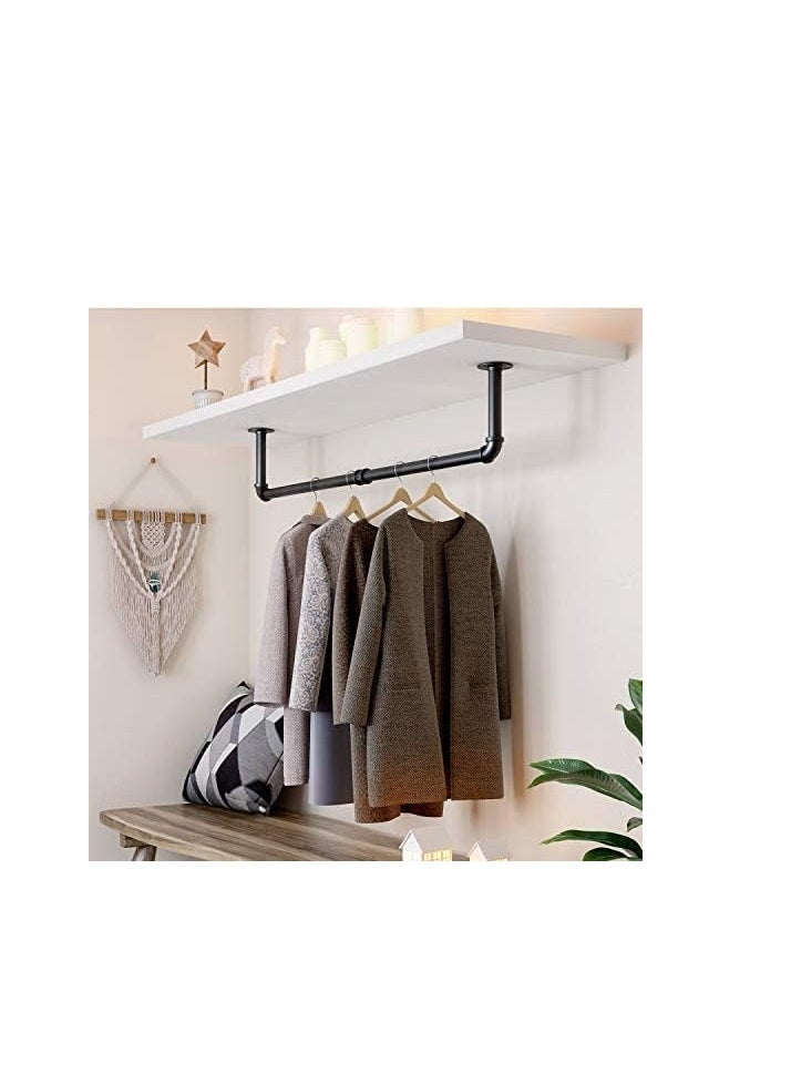 Wall Mounted Clothes Rack, Set of 2 Hanging Clothes Rack with 6 Hooks, 92CM Space-Saving Industrial Pipe Garment Rack Heavy Duty Detachable Clothing Bar Multi-Purpose Hanging Rod for Closet