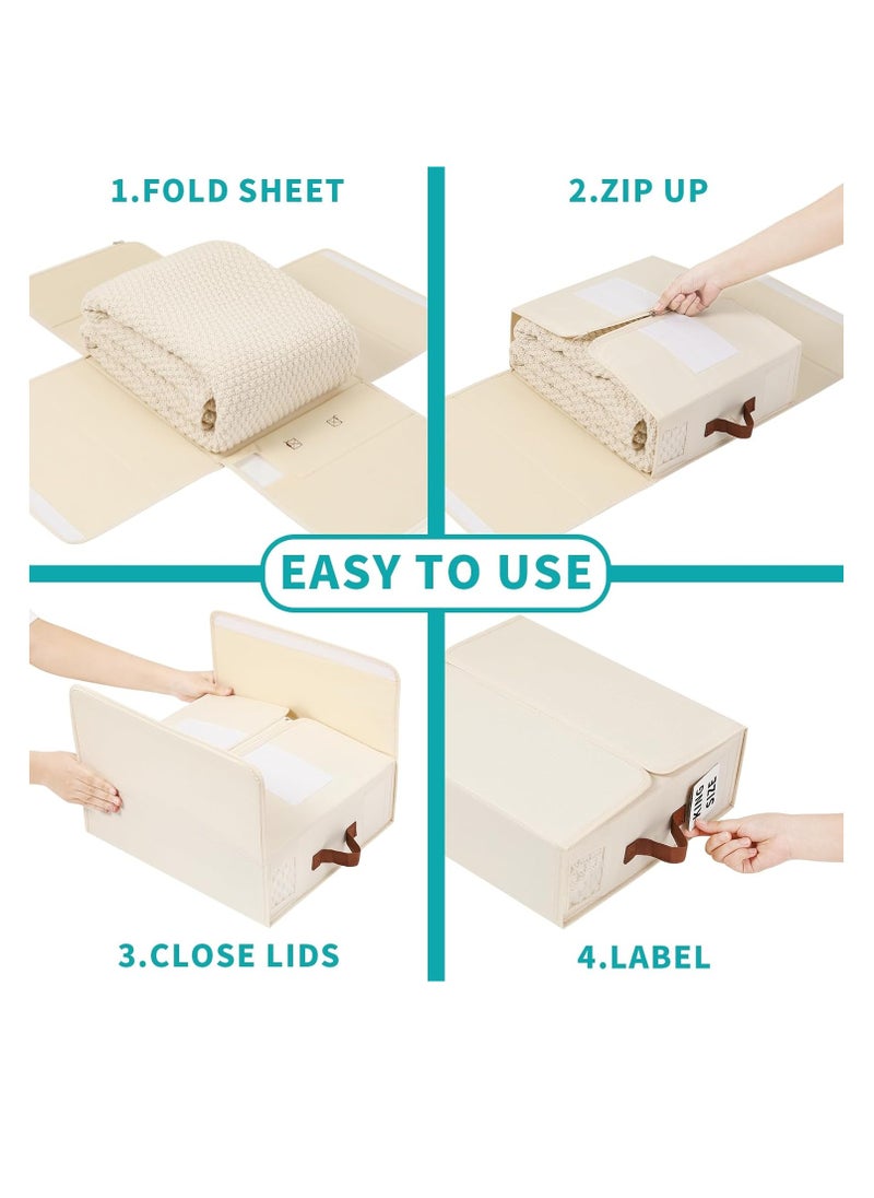 Bed Sheet Organizers And Storage - 4-Pack Foldable Linen Closet Organizer With Clear Window, Sheets Set Folder Keeper, Bedding Storage Box For Bed Sheets And Pillows, Cube Organizer (BEIGE)