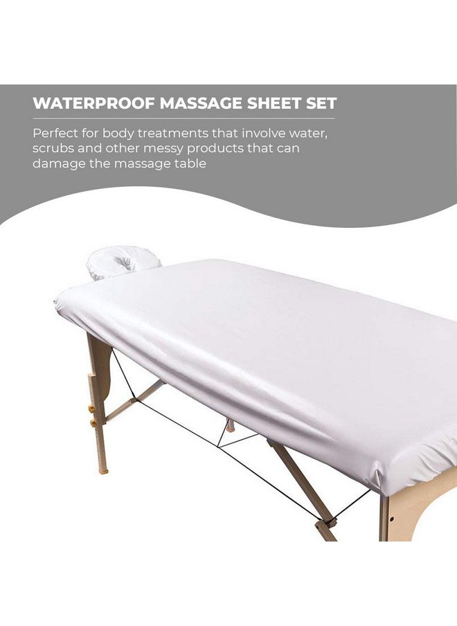 ForPro Professional Collection Waterproof Massage Table Cover, Protective Spa Treatment Sheet Set for Massage Tables, Machine Washable, Includes Massage Fitted Sheet and Face Rest Cover, White