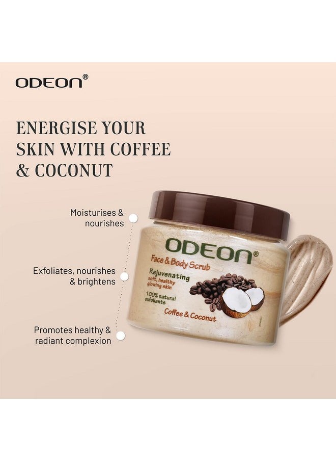 ODEON Coffee and Coconut Scrub (300ml) I Exfoliating Face & Body Scrub for Tan Removal I Rejuvenating Scrub for All Skin Types