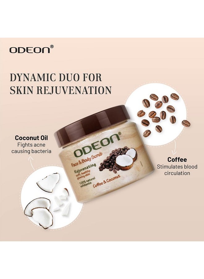 ODEON Coffee and Coconut Scrub (300ml) I Exfoliating Face & Body Scrub for Tan Removal I Rejuvenating Scrub for All Skin Types