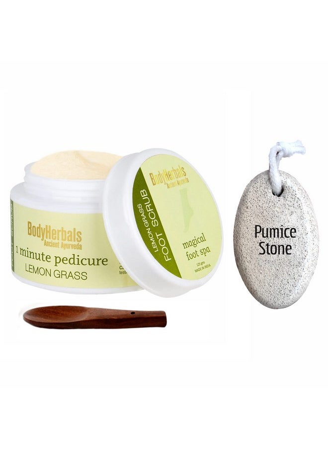 BodyHerbals Foot Exfoliating Kit: Lemongrass Foot Scrub and Pumice Stone Combo Set | Natural Anti- pigmentation & Cracked Heel Therapy Exfoliating, Heal and Repair Pedicure Set