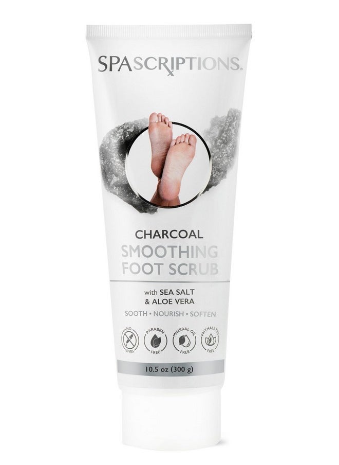 Charcoal Smoothing Foot Scrub With Sea Salt & Aloe Vera, Exfoliating Wash For Dry, Cracked Feet And Heels, Dead Skin And Callus Remover For Soft And Renewed Feet, 10.5 Oz