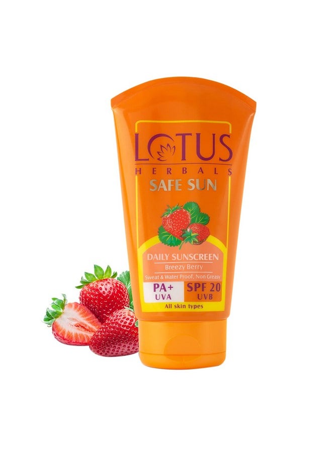 Lotus Herbals Safe Sun Sunscreen Cream - Breezy Berry SPF 20 PA+ Sweat & Waterproof Non-Greasy 50g,White