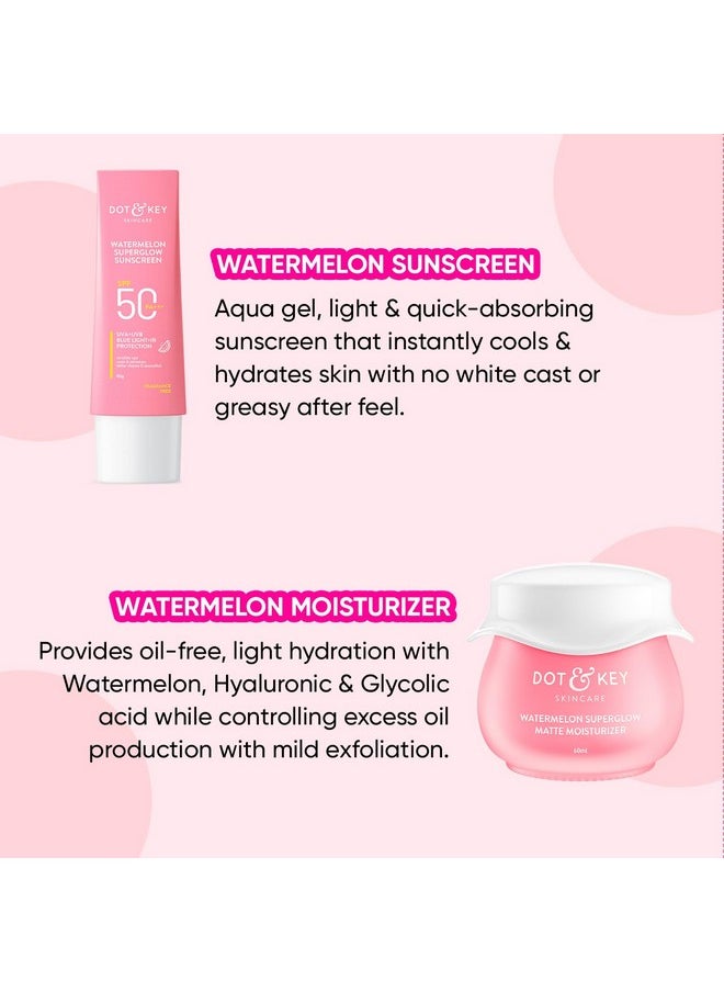 Dot & Key Watermelon Luminous Skin Care Combo (Watermelon Sunscreen SPF 50 PA+++ 50gm & Watermelon Moisturizer 50 gm) | For Normal, Oily & Combination Skin | Controls Excess Oil | For UV/UVA Protect