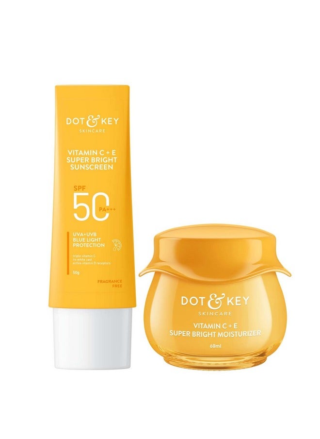 Dot & Key Vitamin C Daily Glow Essentials Skin Care Combo (Vitamin C Sunscreen SPF 50 PA+++ 50gm & Vitamin C Moisturizer 50gm) | For Glowing Skin | For All Skin Types | For Women & Men