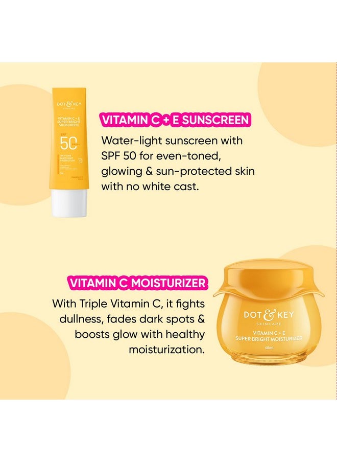 Dot & Key Vitamin C Daily Glow Essentials Skin Care Combo (Vitamin C Sunscreen SPF 50 PA+++ 50gm & Vitamin C Moisturizer 50gm) | For Glowing Skin | For All Skin Types | For Women & Men