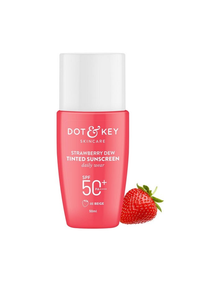 Dot & Key Strawberry Dew Tinted Sunscreen SPF 50+ Pa++++ - 05 Beige | Protection Against UA/UB | Broad Spectrum, Water & Sweat resistant | For All Skin Types | 50ml