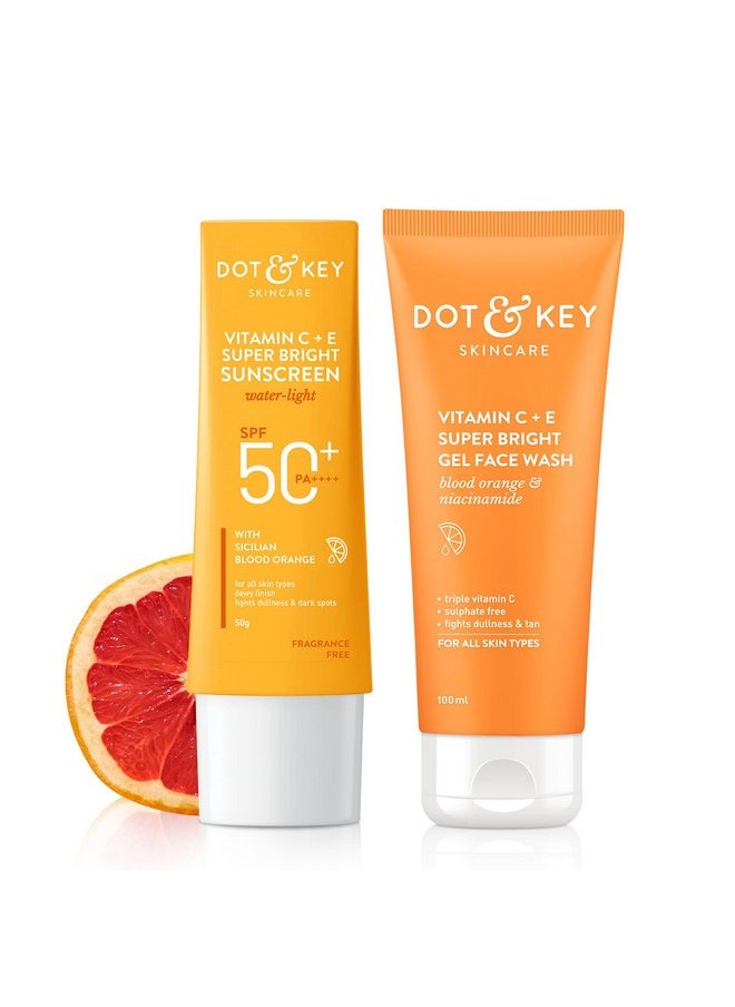 Dot & Key Vitamin C+E Super Bright Sunscreen Spf 50 Pa+++ - 50g & Dot & Key Vitamin C + E Super Bright Gel Face Wash | For Normal Skin | Skin Care Combo | For Women & Men