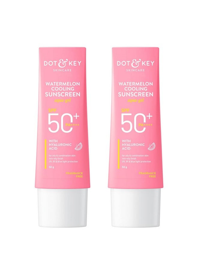 Dot & Key Watermelon Hyaluronic Cooling Sunscreen SPF 50 PA+++ Combo (Pack of 2, 50gm each) | For Oily, Normal & Combination Skin | UV + Blue Light Protection | Lightweight | No White Cast