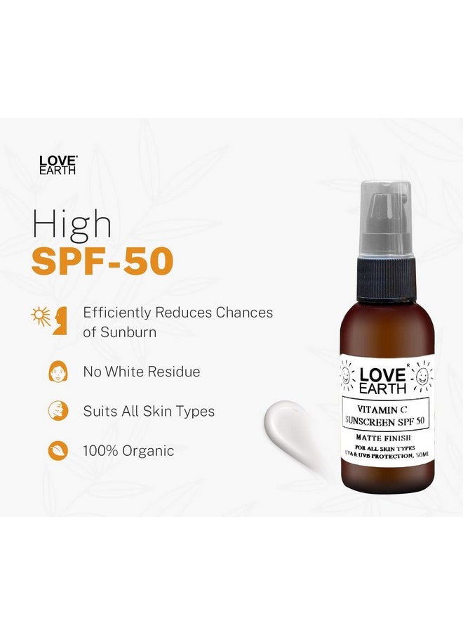 Love Earth Vitamin C Sunscreen SPF-50 For Sun's UVA, UVB Ray Protection With Vitamin C & Essential Oils For All Skin Types 50ml