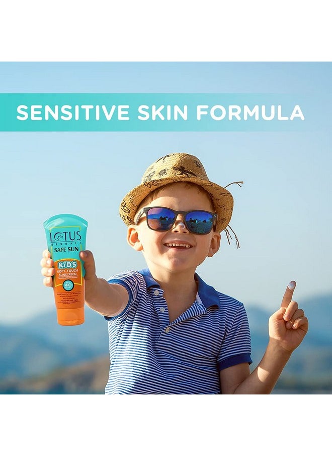 Lotus Herbals Safe Sun Kids Soft-Touch Sunscreen Cream | SPF 40 | PA+++ | Waterproof & Sweatproof | Preservative Free | Anti Pollution | All Skin Types | 80g