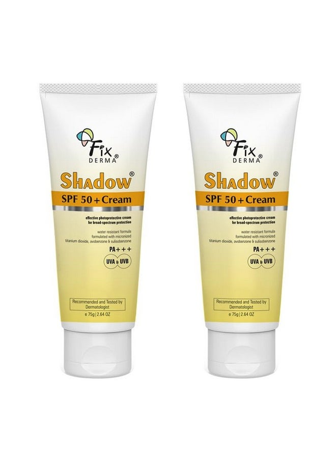 Fixderma Shadow Sunscreen SPF 50+ PA+++ Cream | Sunscreen for Dry Skin | Sun Screen Protector SPF 50, | Sunscreen for Body & Face | UVA & UVB Protection | Sunscreen for Women & Men (75g) - Pack of 2