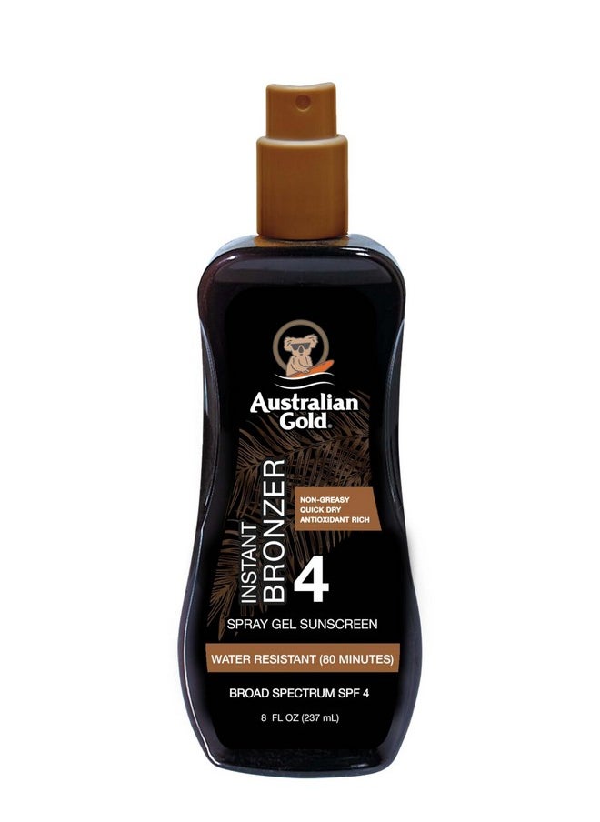 Australian Gold Spray Gel Sunscreen with Instant Bronzer SPF 4, 8 Ounce | Moisturize & Hydrate Skin | Broad Spectrum | Water Resistant | Non-Greasy | Oxybenzone Free | Cruelty Free