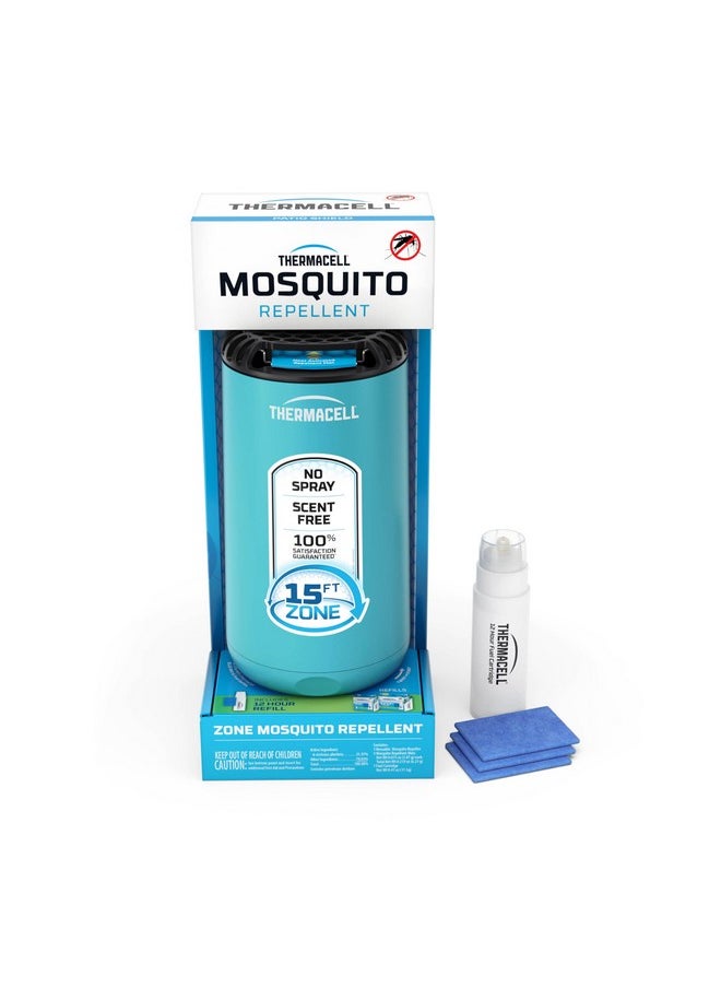 Thermacell Patio Shield Mosquito Repeller, Blue; Highly Effective Mosquito Repellent for Patio; No Candles or Flames, DEET-Free, Scent-Free, Bug Spray Alternative; Includes 12-Hour Refill