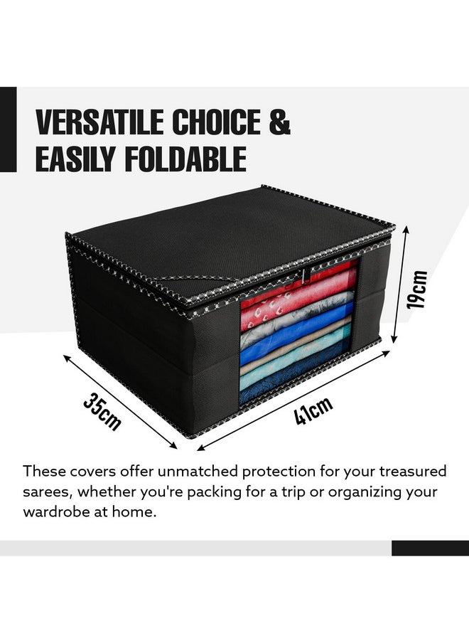 Kuber Industries Saree Cover | Clothes Storage Bag | Wardrobe Organizer Bag | Zip Closure Saree Cover | Transparent Window Saree Cover | HathKadi Piping Saree Cover | Pack of 12 | Extra Large | Black