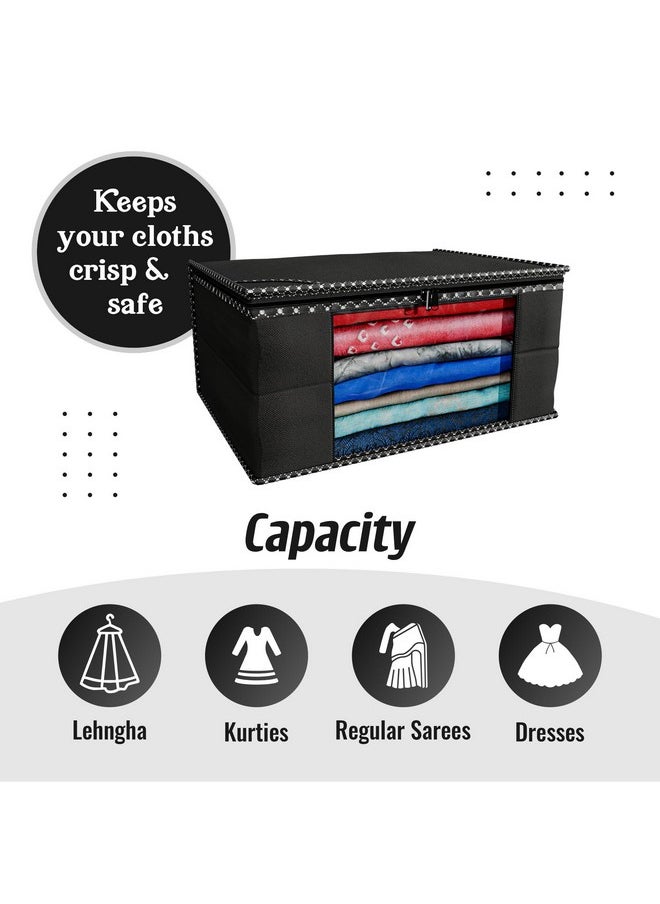 Kuber Industries Saree Cover | Clothes Storage Bag | Wardrobe Organizer Bag | Zip Closure Saree Cover | Transparent Window Saree Cover | HathKadi Piping Saree Cover | Pack of 12 | Extra Large | Black