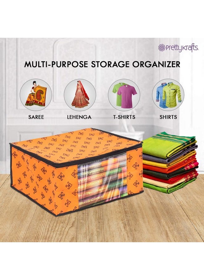 PrettyKrafts Saree Cover Set of 3 Large Flower Prints/Wardrobe Organiser/Clothes Bag_Orange