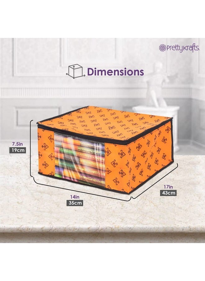 PrettyKrafts Saree Cover Set of 3 Large Flower Prints/Wardrobe Organiser/Clothes Bag_Orange