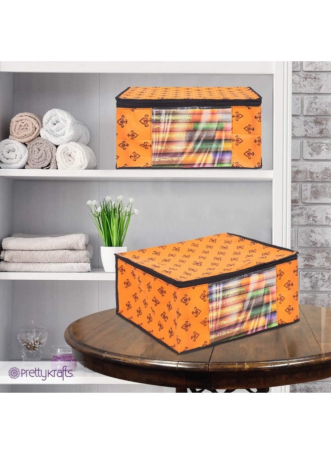 PrettyKrafts Saree Cover Set of 3 Large Flower Prints/Wardrobe Organiser/Clothes Bag_Orange