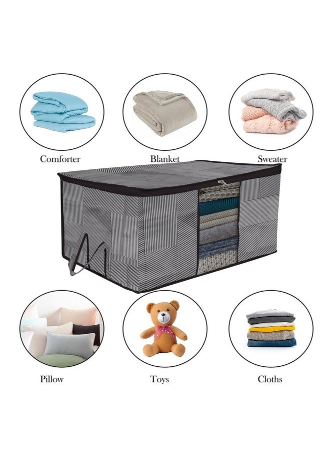 Kuber Industries Non-Woven Underbed Storage Bag|Clothes Storage Organizer|Blanket Cover With Clear Window|Zipper Closure&Handle Cloth Organizer|Lining-Design|Large|Pack Of 4|Gray,32 Cm,48Cm,Black