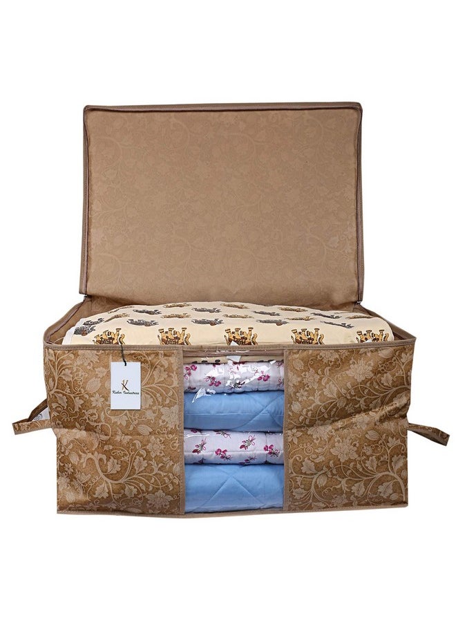Kuber Industries Underbed Rectangular Non Woven Storage Bag|Storage Organiser|Blanket Cover| Set of 3 (Beige, Non-Woven)