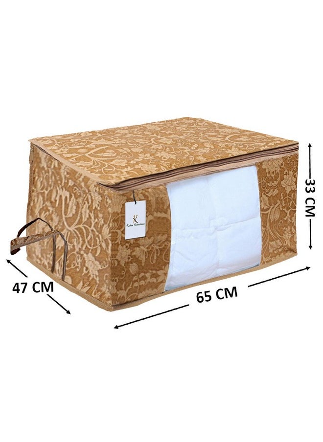 Kuber Industries Underbed Rectangular Non Woven Storage Bag|Storage Organiser|Blanket Cover| Set of 3 (Beige, Non-Woven)