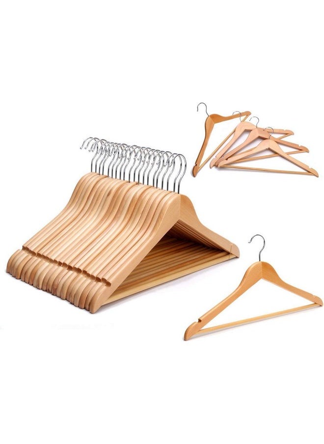 Star Work Solid Wooden Hanger with Non Slip Bar (Pack of 10 | Maple Colour)