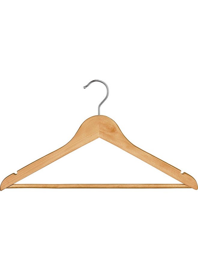 Star Work Solid Wooden Hanger with Non Slip Bar (Pack of 10 | Maple Colour)