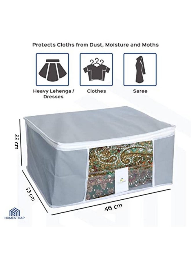 Homestrap set of 6 Foldable Saree Covers/Clothes Storage Bag/Wardrobe Organizer With Transparent Window And Zip For Lehenga, Suit, Dress,& Accessories (Grey)(Featured on Shark Tank), Polypropylene