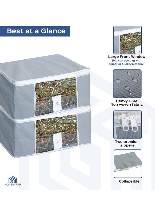 Homestrap set of 6 Foldable Saree Covers/Clothes Storage Bag/Wardrobe Organizer With Transparent Window And Zip For Lehenga, Suit, Dress,& Accessories (Grey)(Featured on Shark Tank), Polypropylene