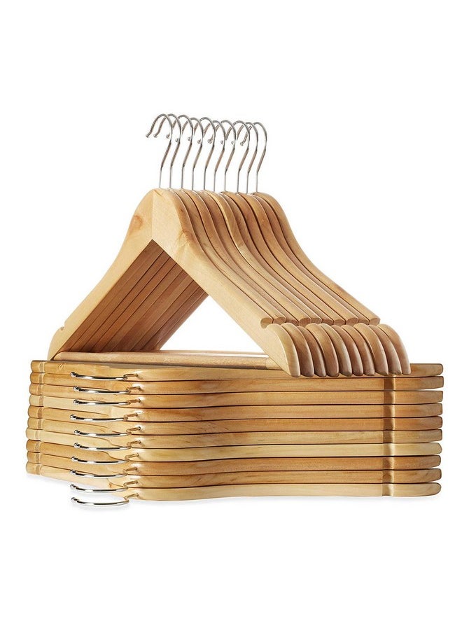 STAR WORK Solid Wood Natural Finish Garment Hangers With Non-Slip Bar And Precisely Cut Notches, 360 Degree Swivel Chrome Hook (18 Pieces)