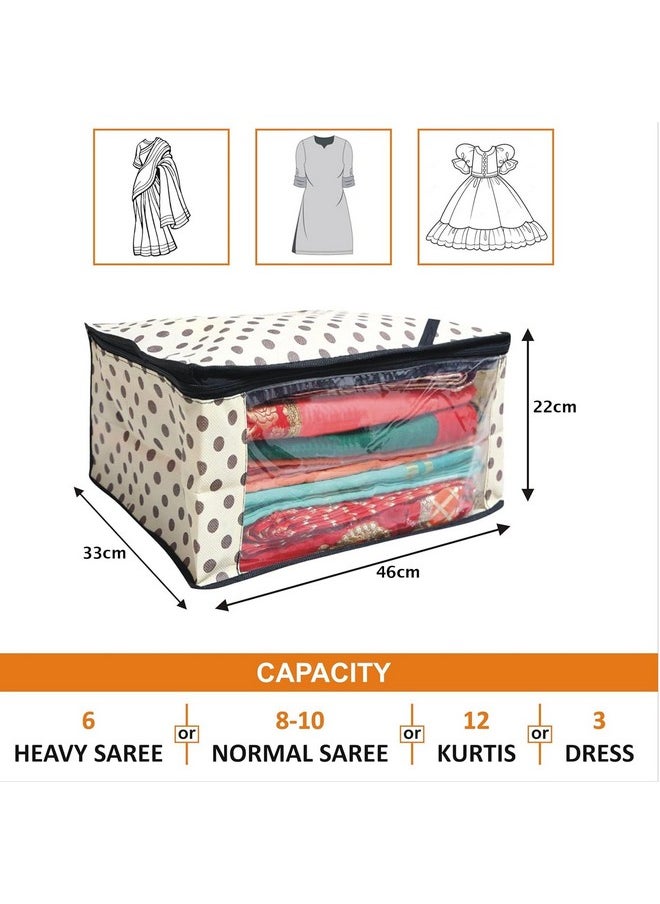 Kuber Industries Pack of 6 Polka Dot Saree Cover | Clothes Organizer For Wardrobe | Storage Organizer For Saree- Suit-Shirt-Lehanga | Saree Cover With Zip | Black & Ivory