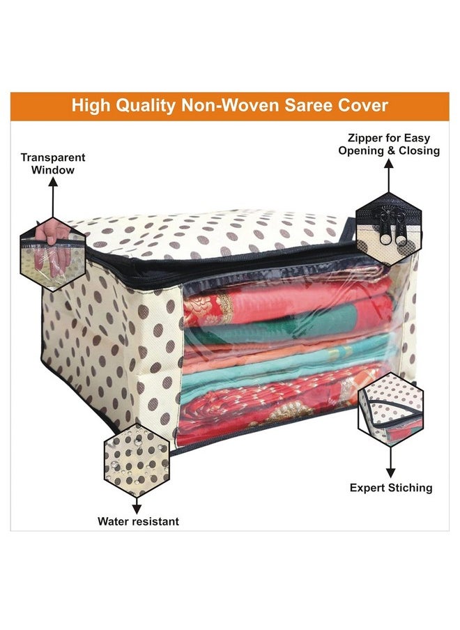 Kuber Industries Pack of 6 Polka Dot Saree Cover | Clothes Organizer For Wardrobe | Storage Organizer For Saree- Suit-Shirt-Lehanga | Saree Cover With Zip | Black & Ivory