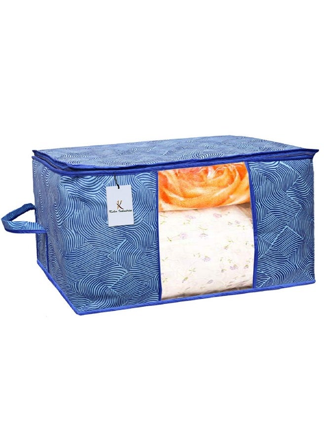 Kuber Industries Leheriya Design Rectangular Underbed Storage Bag|Storage Organiser|Blanket Cover (Royal Blue, Non-Woven)