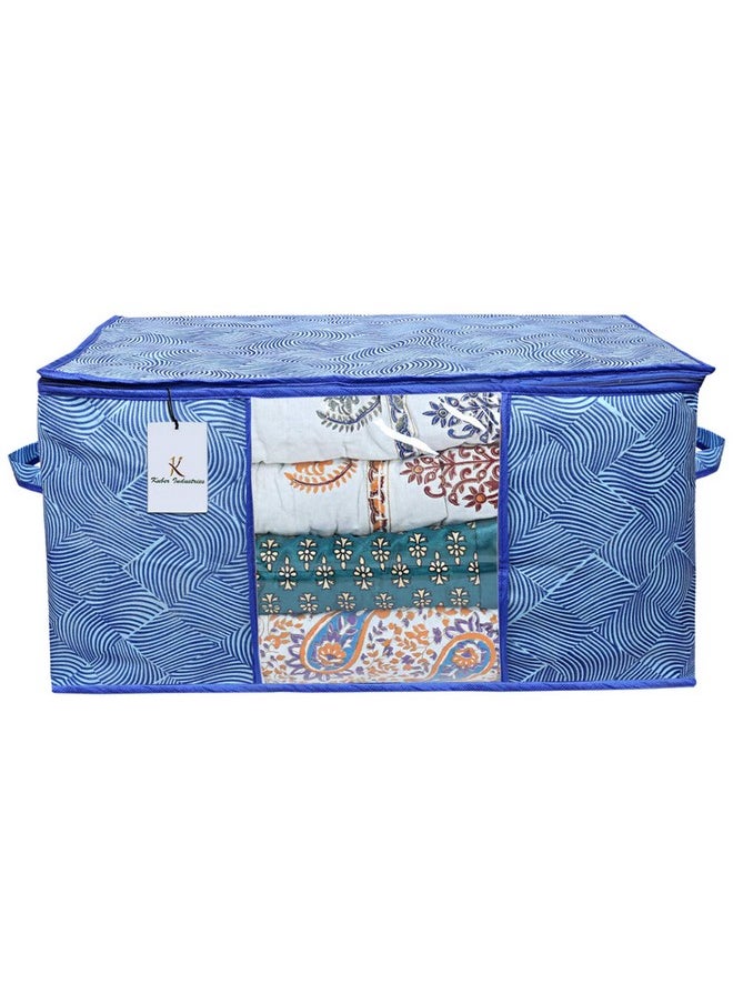 Kuber Industries Leheriya Design Rectangular Underbed Storage Bag|Storage Organiser|Blanket Cover (Royal Blue, Non-Woven)