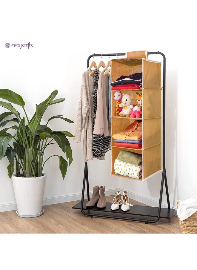 PrettyKrafts Hanging 4 Shelves Wardrobe Organiser - Beige