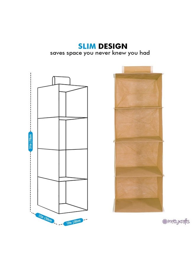 PrettyKrafts Hanging 4 Shelves Wardrobe Organiser - Beige