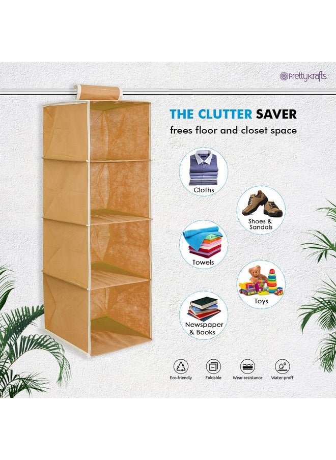 PrettyKrafts Hanging 4 Shelves Wardrobe Organiser - Beige