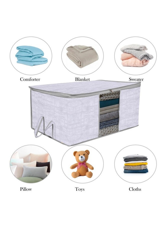 Kuber Industries Underbed Storage Bag | Clothes Storage Organizer | Clear Window Blanket Cover | Cloth Organizer with Handle | Jute Printed-Design | Large | Pack of 3 | Gray