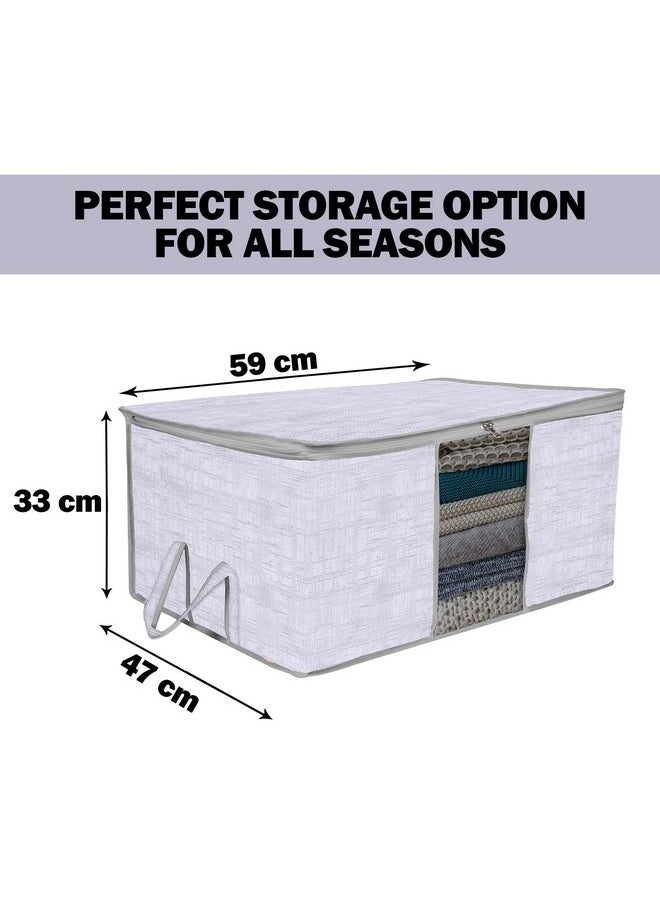 Kuber Industries Underbed Storage Bag | Clothes Storage Organizer | Clear Window Blanket Cover | Cloth Organizer with Handle | Jute Printed-Design | Large | Pack of 3 | Gray